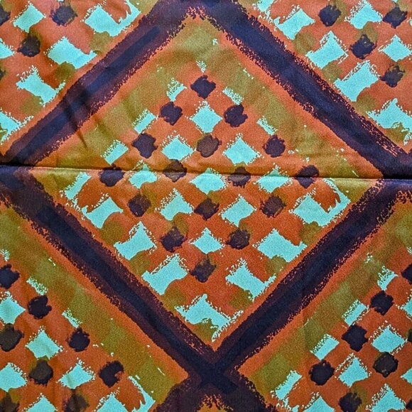 Vintage 60s Uncut Polyester Satin Mod Fabric w/ Receipt Orange Check 5 sq.yds. - Picture 1 of 5